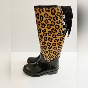 COACH Tristee Womens Size 6B Rubber Rain Boots Leopard Pattern Tie Lace AD0632